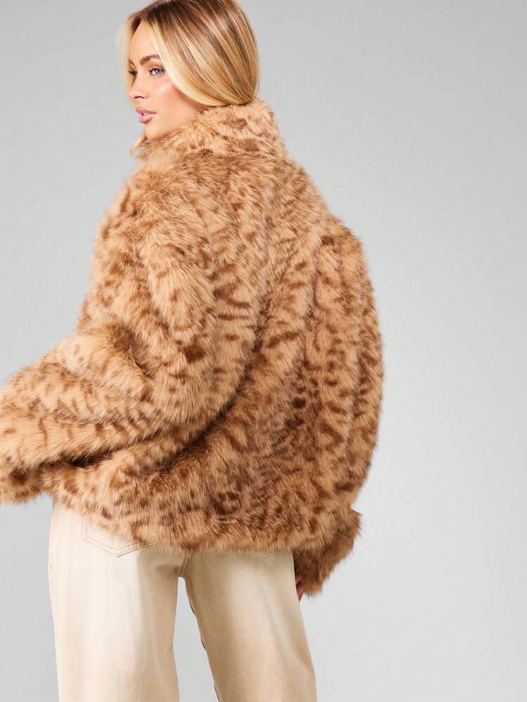 MISSGUIDED Giacca corta con cerniera in pelliccia sintetica