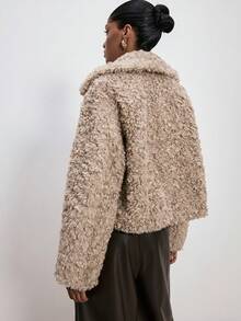 ATUI Studio Cappotto in pelliccia finta con bottoni frontali, maniche lunghe, colore unito, adatto per autunno/inverno, San Valentino - Cachi - Visualizzare 3