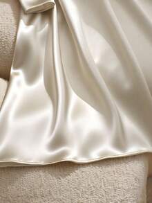 Lyxana Satin + Belt Decor Long Sleeve Midi Dress - Apricot - View 6