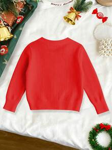 1pc Young Girl Red Christmas Sweater,Long Sleeve Autumn Holiday Cute Rabbit Graphic Print,Soft Loose Fit Casual Minimalist Fashion Versatile Knitwear - Light Grey - View 6