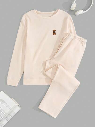 SHEIN Men Soft Good Quality Relax Fabric Embriodery Regular Homewear Set