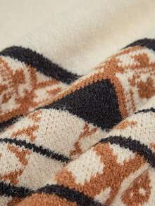 SHEIN Clasi Women's Casual Loose Fit Crew Neck Long Sleeve Jacquard Knit Sweater, Retro Fair Isle Pattern, Autumn/Winter - Camel - View 9