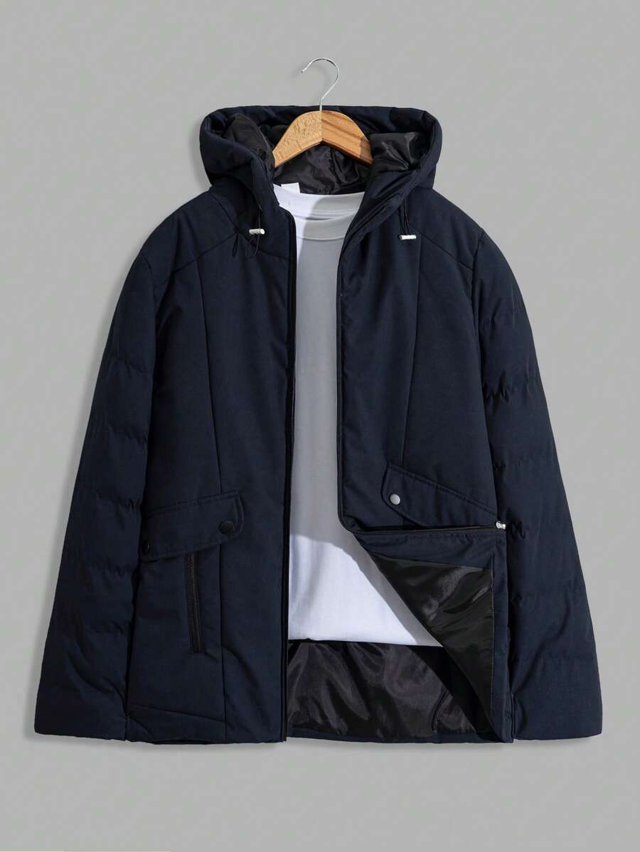 EURMUSE Men Long Fit Hooded Special Pockets Good Quality Winter Coat - Navy Blue - View 1
