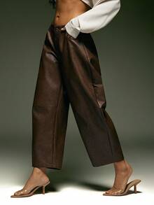 Denimoi 秋冬时尚 GNO 约会之夜筒形仿皮裤 - 棕色 - 查看 5