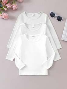 SHEIN Kleine Mädchen Klassisch Lässig Weite Passform Einfarbig Rundhals Langarm T-Shirt, Bequem & Modisch, Geeignet für Reisen, Leuchtend, Frühling/Herbst