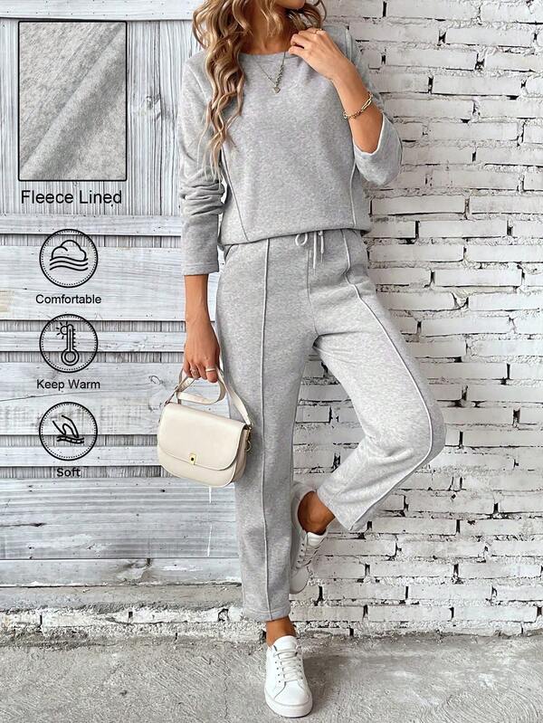 SHEIN LUNE Women's Plain Casual Two-Piece Set Fall Cloth For Women