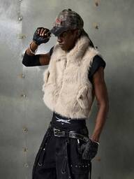 NEON BLANC 남성용 단색 민소매 지퍼 캐주얼 인조 모피 조끼, 가을 겨울용