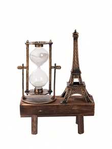 SHEIN 创意复古铁塔摆件，简约家居装饰，适用于客厅、书房、办公桌、木制沙漏时钟、室内装饰摆件最佳礼物