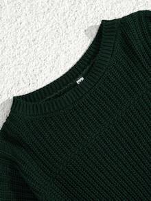 EURMUSE Petite Size Casual Rib Knit Crew Neck Women Sweater - Dark Green - View 4