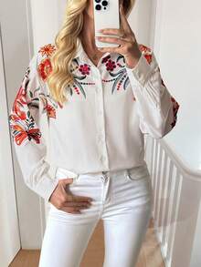 EMERY ROSE Camisa casual de mujer de manga larga con botones y estampado floral - Multicolor - Ver 3