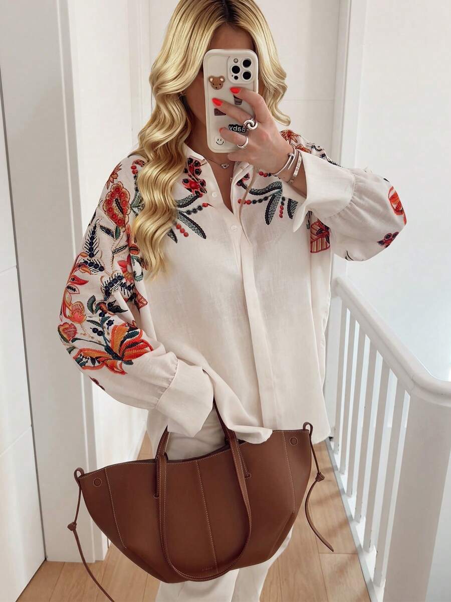EMERY ROSE Camisa casual de mujer de manga larga con botones y estampado floral - Multicolor - Ver 1