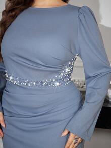 Modelyn Plus Size Women Elegant Cinched Waist Casual Dress Fall - Dusty Blue - View 5