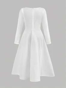 SHEIN 女童方领泡泡袖收腰短袖连衣裙 - 白色 - 查看 3