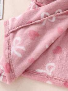 女童长袖草莓印花连帽长袍家居服，毛绒材质，秋冬款 - 藕粉色 - 查看 3