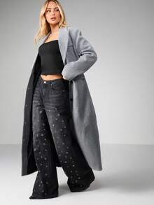 MISSGUIDED Long Line Tailored Blazer With Lapels Button Closure Winter Outerwear Coat - Grey - View 4