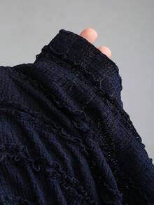 Sweetra 女士新款不对称下摆不对称肩长袖衬衫，带金属装饰，适合通勤和外出，春夏秋 - 藏蓝色 - 查看 5