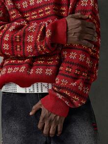 NEON BLANC Men's Casual Christmas Crew Neck Loose Knit Sweater, Autumn, For Fall Winter - Red - View 5