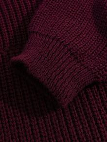 EURMUSE Petite Size Casual Rib Knit Crew Neck Women Sweater - Burgundy - View 5