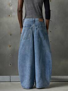 NEON BLANC Fold Pleated Washed Distressed Pocket Jeans - Blue - View 4