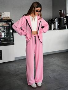 EURMUSE HAI MẢNH ÁO NỈ HOODIE MÀU XÁM NHẠT HAI CHỈ VÀ QUẦN NỈ CÓ CHI TIẾT ĐÁ LẤP LÁNH - Màu Hồng baby - Xem 3