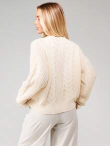 MISSGUIDED Cárdigan de punto con botones y cuello polo para otoño e invierno - Crema - Ver 2