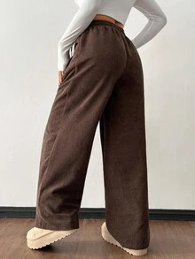 SHEIN Tween Girls' Casual Vintage Corduroy Texture Loose Pants, Autumn/Winter