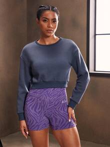Powerista Sudadera corta de unicolor con aplicación de letra - Gris Oscuro - Ver 2