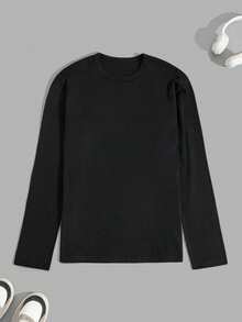 SHEIN Herren Rundhals Langarm Baumwolle Regular T-Shirt, Geschenk für den Freund - Schwarz - Übersicht 2