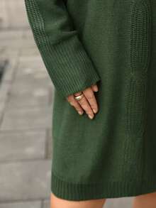 EMERY ROSE Váy len dài tay cổ đứng màu trơn cỡ lớn đa năng thường ngày - xanh quân đội - Xem 8