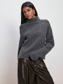 ATUI Studio Solid Color Casual Versatile Long Sleeve Turtleneck Knit Top For Women In Fall/Winter - Grey - View 2