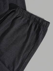 SHEIN Cottnline Men Striped Fabric Cardigan Regular Homewear Set - Navy Blue - View 4