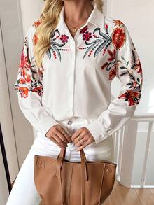 EMERY ROSE Camisa casual de mujer de manga larga con botones y estampado floral - Multicolor - Ver 5