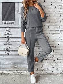 Calvaya 2pcs/Set Women Casual Solid Color Long Sleeve Top And Pants Suit For Autumn Fall Cloth For Women