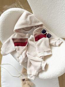 Playful Pals 2 Peças Conjunto Casual de Bebê Menino com Top de Manga Longa Forrada e Calça, Moletom com Capuz Zíper e Recortes Coloridos Combinando com Calça, Adequado para Casa, Passeios e Festas no Outono/Inverno