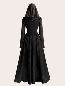 Sunspun Robe élégante vintage de couleur unie à taille haute et coupe slim - Noir - Voir 2