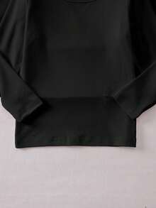 SHEIN 女童休闲宽松纯色圆领长袖T恤，经典舒适，适合旅行，时尚百搭，春秋季长袖黑色上衣3件装，黑色上衣，儿童基础款上衣，女童黑色上衣 - 黑色 - 查看 3