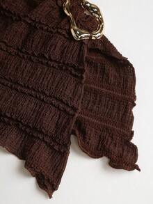 Sweetra Áo cánh du lịch đi làm thường ngày xuân/hè/thu mới dành cho nữ, vải có họa tiết, viền bất đối xứng, tay loe, trang trí kim loại hai bên - Cà phê nâu - Xem 7