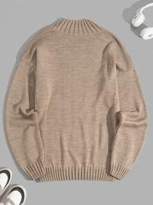 SHEIN 男士罗纹针织高领秋冬时尚常规款毛衣 - 白色 - 查看 2