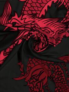 SHEIN LUNE Women's Random Cut Dragon Pattern Print Slim Fit Mini Dress - Multicolor - View 3