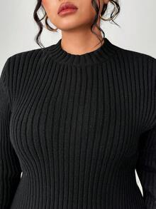 Elenzga Conjunto de suéter y pantalones de chándal de unicolor simple para uso diario y casual para mujer de talla grande, otoño - Negro - Ver 7