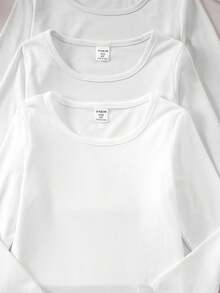 SHEIN Kleine Mädchen Klassisch Lässig Weite Passform Einfarbig Rundhals Langarm T-Shirt, Bequem & Modisch, Geeignet für Reisen, Leuchtend, Frühling/Herbst