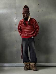 NEON BLANC Men's Casual Christmas Crew Neck Loose Knit Sweater, Autumn, For Fall Winter - Red - View 7