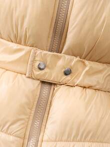 SHEIN Tween 女童时尚厚连帽束腰棉服外套，适合秋冬季日常休闲穿着 - 杏色 - 查看 6