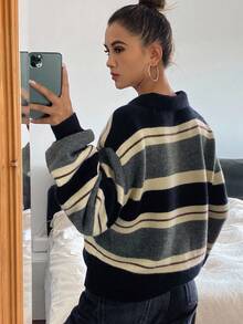 Livesso Women's Casual Striped Turtleneck Sweater, Autumn