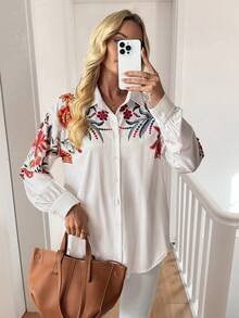 EMERY ROSE Camisa casual de mujer de manga larga con botones y estampado floral - Multicolor - Ver 4