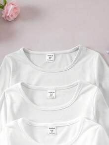 SHEIN Kleine Mädchen Klassisch Lässig Weite Passform Einfarbig Rundhals Langarm T-Shirt, Bequem & Modisch, Geeignet für Reisen, Leuchtend, Frühling/Herbst