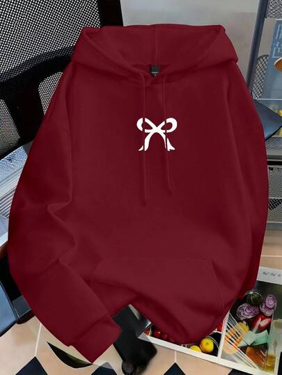 EMERY ROSE 大码蝴蝶结印花连帽长袖套头衫