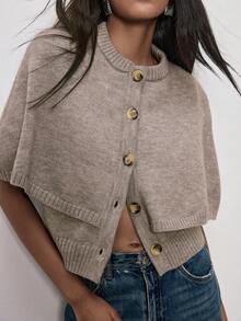 ATUI Studio Damen Mode Herbst Retro Nomaden Cape mit Knöpfen vorne, Rundhals Lässig Poloshirt Pullover Strickjacke, Herbstkleidung für Damen, Herbsttops für Damen, Herbstpullover, Westernmode für Damen, Boho Damenbekleidung, Country Outfits für Damen