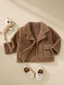 SHEIN Toddler Boys Brown Baby Jacket,Autumn/Winter French Style Modest Thick Long Sleeve Clothes,Suitable For Outings,Multiple Occasions,Fall Date Jacket - Coffee Brown - View 2