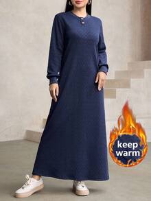 Women's Casual Loose Crew Neck Long Sweatshirt In Navy, Autumn/Winter - Blue - View 1